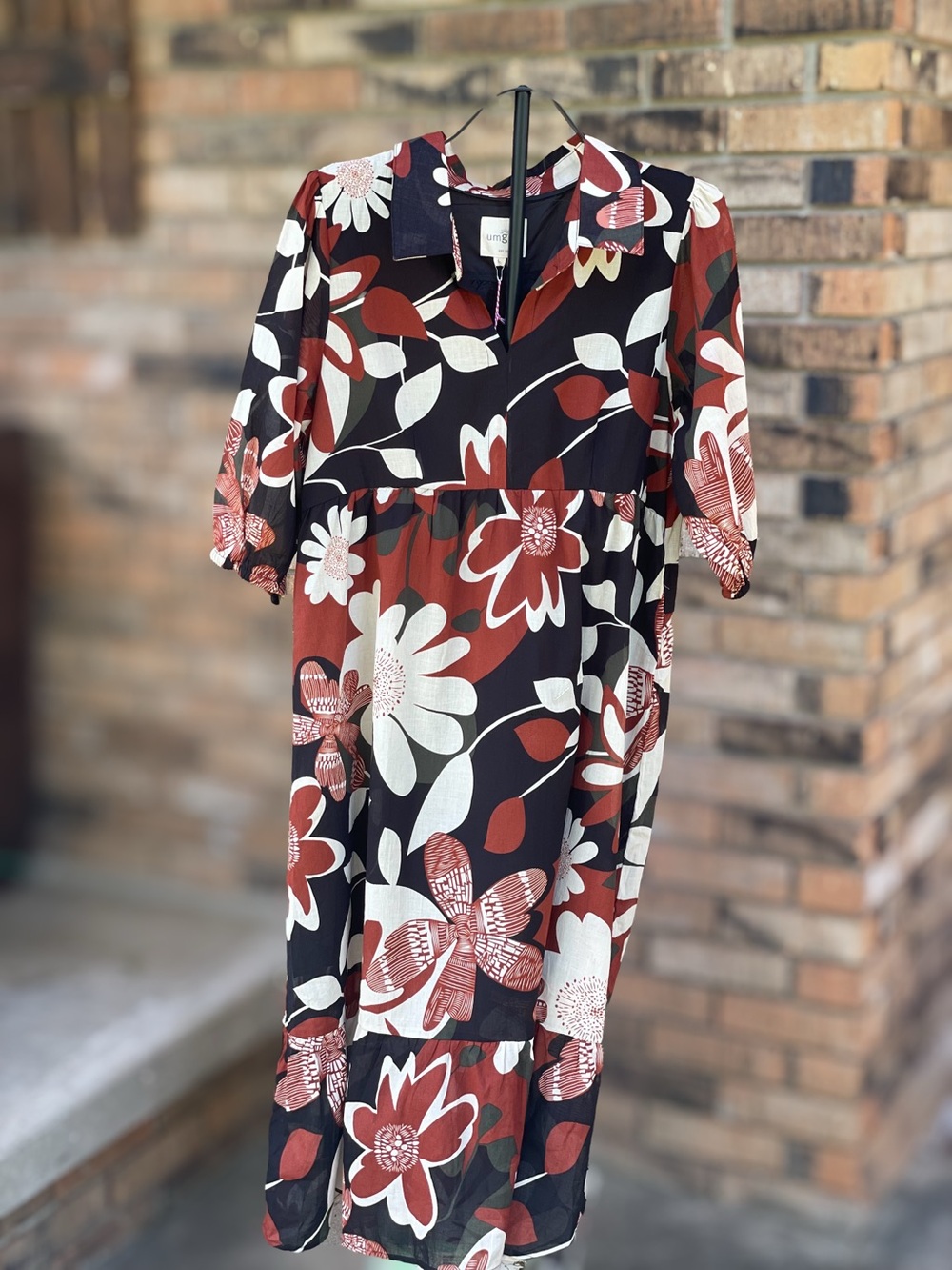 Umgee Flora Rust Floral Tiered Midi Dress Large NWT